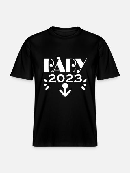 Grossesse Bébé enceinte 2023 - T-shirt unisexe RELAXED FIT en coton bio - noir