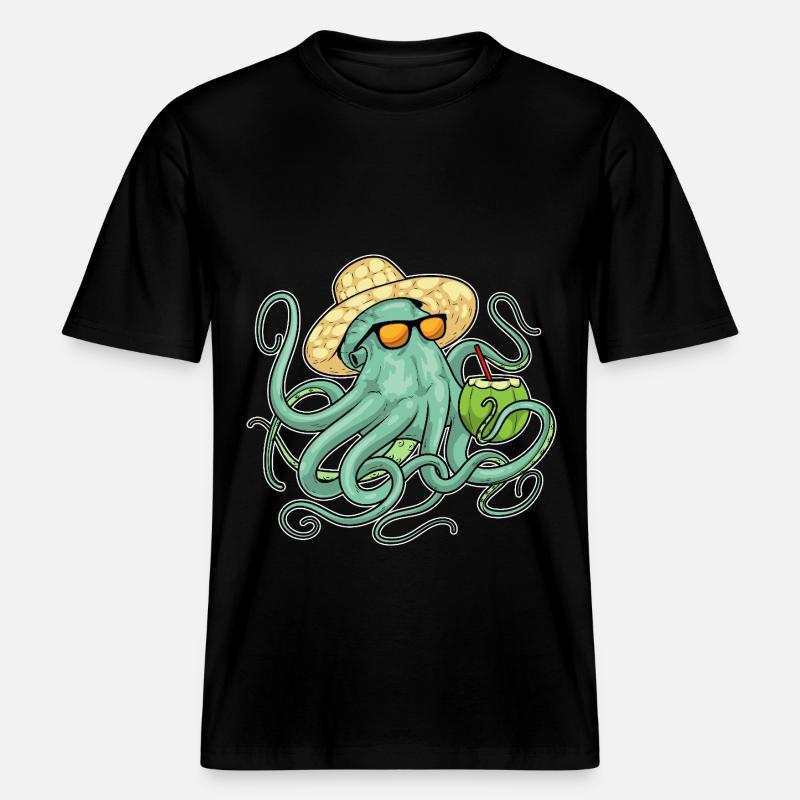 Octopus Beach Coconut Été -  T-shirt unisexe RELAXED FIT en coton bio - noir