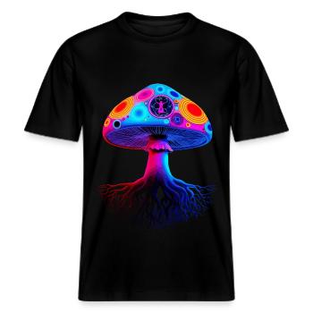 Psychedelischer Pilz -  RELAXED FIT Unisex Organic T-Shirt - Schwarz - Vorne - Alina (178cm) & Michal (187cm)