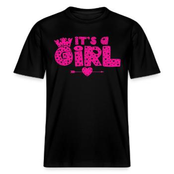It´s a girl -  RELAXED FIT Unisex Organic T-Shirt - Schwarz - Vorne - Alina (178cm) & Michal (187cm)