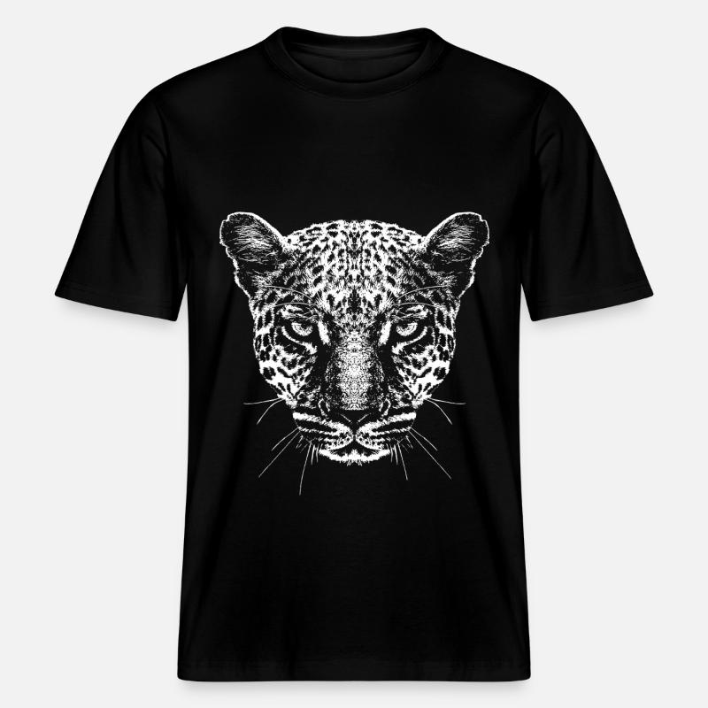 Léopard / Tête / Graphique / Blanc -  T-shirt unisexe RELAXED FIT en coton bio - noir