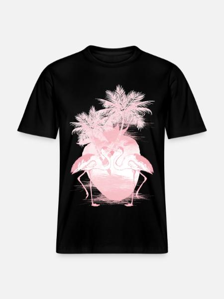 Palm Flamingos Summer Pink -  RELAXED FIT Unisex Organic T-Shirt - black