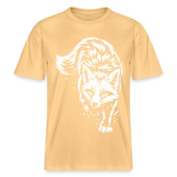 Tribal Fuchs – Wildes Waldtier Motiv -  RELAXED FIT Unisex Organic T-Shirt - Hellgelb - Vorne - Alina (178cm) & Michal (187cm)