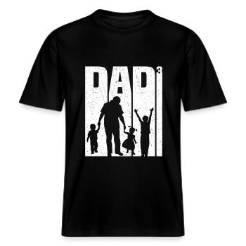 Dad 3 Kinder Dreifacher Vater T-shirt Papa 3 Kind -  RELAXED FIT Unisex Organic T-Shirt - Schwarz - Vorne - Alina (178cm) & Michal (187cm)