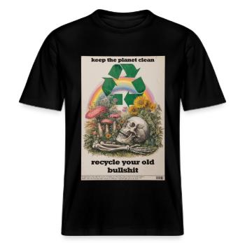 Recycle it! -  RELAXED FIT Unisex Organic T-Shirt - Schwarz - Vorne - Alina (178cm) & Michal (187cm)
