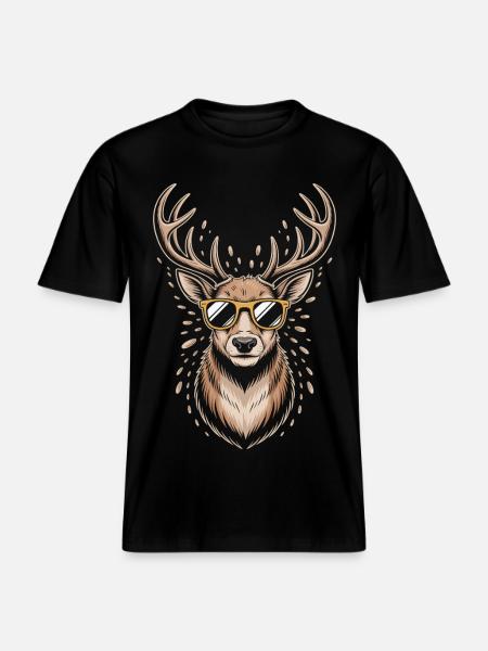 Hirsch mit Geweih und Sonnenbrille -  RELAXED FIT Unisex Organic T-Shirt - Schwarz