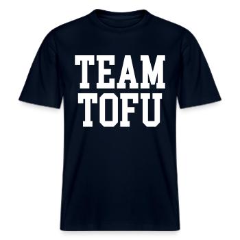 Team Tofu White Print -  RELAXED FIT Unisex Organic T-Shirt - french navy - Front - Alina (178cm) & Michal (187cm)