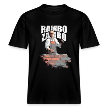 Merz Rambo Zambo - Kanzler -  RELAXED FIT Unisex Organic T-Shirt - Schwarz - Vorne - Alina (178cm) & Michal (187cm)