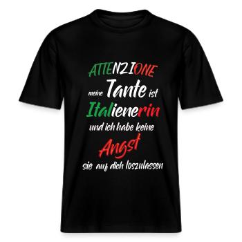 Italienische Tante -  RELAXED FIT Unisex Organic T-Shirt - Schwarz - Vorne - Alina (178cm) & Michal (187cm)