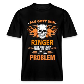 RINGER -  RELAXED FIT Unisex Organic T-Shirt - Schwarz - Vorne - Alina (178cm) & Michal (187cm)