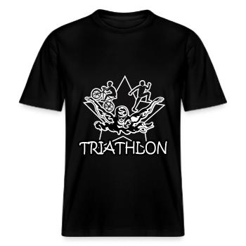 Triathlon sport -  T-shirt unisexe RELAXED FIT en coton bio - noir - Devant - Alina (178cm) & Michal (187cm)