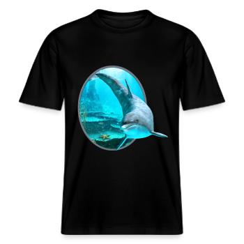 Dolphin -  RELAXED FIT Unisex Organic T-Shirt - Schwarz - Vorne - Alina (178cm) & Michal (187cm)