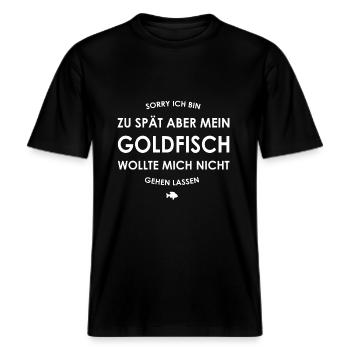 Goldfisch, Goldfische, Kometenschweif, Sarasa -  RELAXED FIT Unisex Organic T-Shirt - Schwarz - Vorne - Alina (178cm) & Michal (187cm)