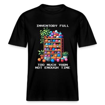 Inventar voll | Zu viel Wolle | Häkeln -  RELAXED FIT Unisex Organic T-Shirt - Schwarz - Vorne - Alina (178cm) & Michal (187cm)