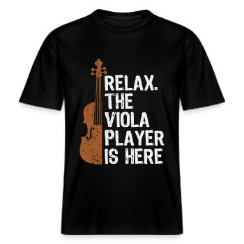 Bratsche Orchester Viola Bratschist Violist -  RELAXED FIT Unisex Organic T-Shirt - Schwarz - Vorne - Alina (178cm) & Michal (187cm)