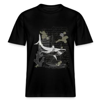 Vintage Steampunk Nautik Design Hai -  RELAXED FIT Unisex Organic T-Shirt - Schwarz - Vorne - Alina (178cm) & Michal (187cm)