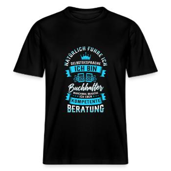 Buchhalterin Spruch -  RELAXED FIT Unisex Organic T-Shirt - Schwarz - Vorne - Alina (178cm) & Michal (187cm)