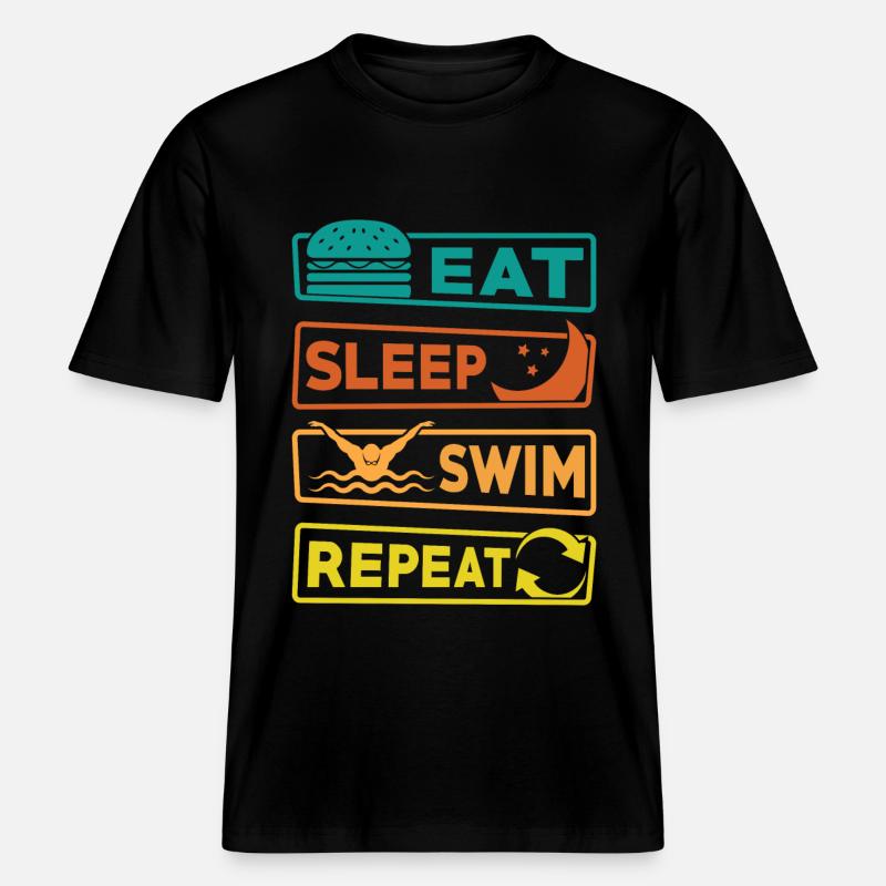 Manger Dormir Nager Répéter -  T-shirt unisexe RELAXED FIT en coton bio - noir