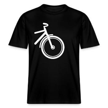 Fahrrad Vorderrad - Kontur weiß -  RELAXED FIT Unisex Organic T-Shirt - Schwarz - Vorne - Alina (178cm) & Michal (187cm)