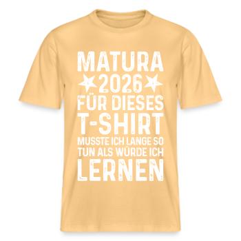 Maturité 2026 -  T-shirt unisexe RELAXED FIT en coton bio - jaune délavé - Devant - Alina (178cm) & Michal (187cm)