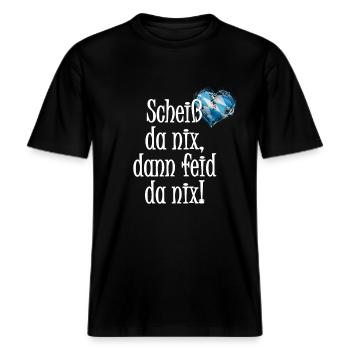 Scheiss da nix Bayern -  RELAXED FIT Unisex Organic T-Shirt - Schwarz - Vorne - Alina (178cm) & Michal (187cm)