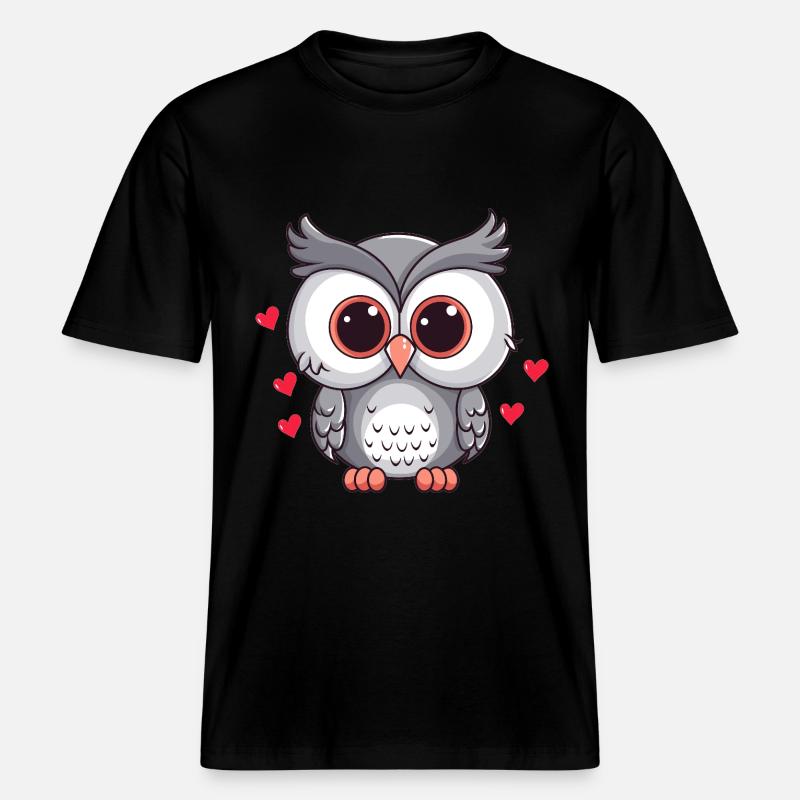 Verliebte Eule mit Herzchen -  RELAXED FIT Unisex Organic T-Shirt - Schwarz