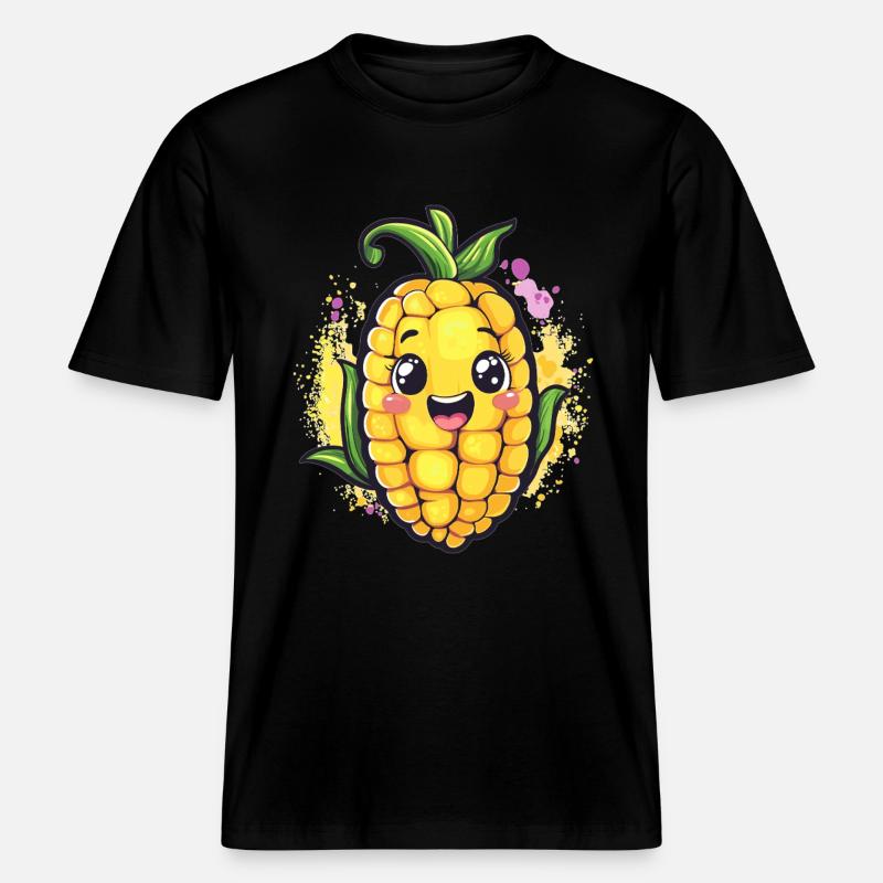 Épis de maïs heureux -  T-shirt unisexe RELAXED FIT en coton bio - noir