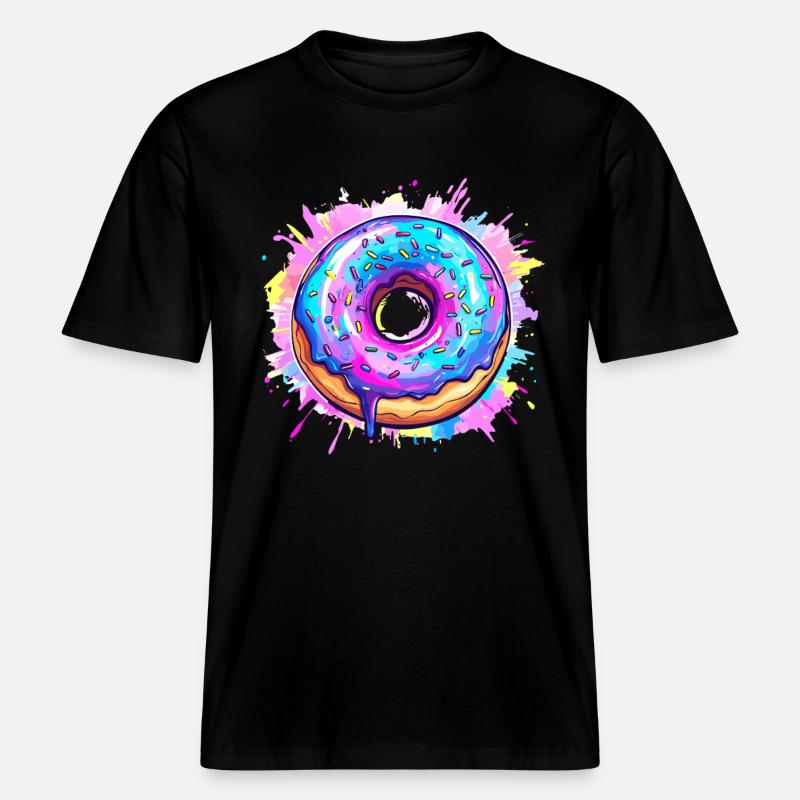 Bunte Donut Explosion -  RELAXED FIT Unisex Organic T-Shirt - Schwarz