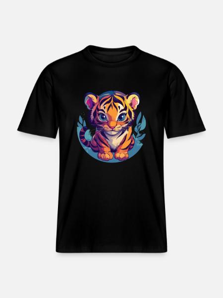 Tigre carina con grandi occhi -  Maglietta ecologica Unisex RELAXED FIT - nero