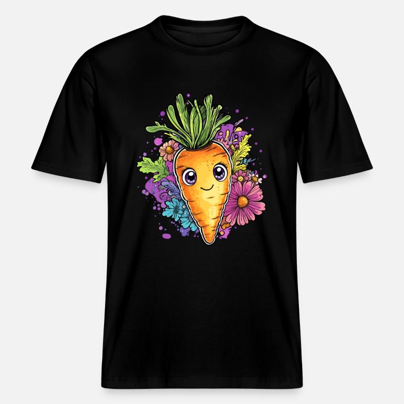 Carotte joyeuse aux fleurs -  T-shirt unisexe RELAXED FIT en coton bio - noir