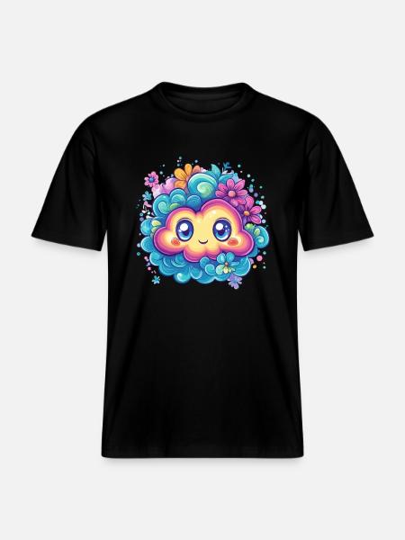 Śliczna chmura z kwiatami -  Ekologiczna koszulka Unisex RELAXED FIT - czarny