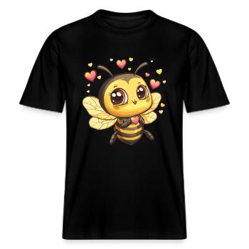 Cœur Abeille Amoureuse -  T-shirt unisexe RELAXED FIT en coton bio - noir - Devant - Alina (178cm) & Michal (187cm)