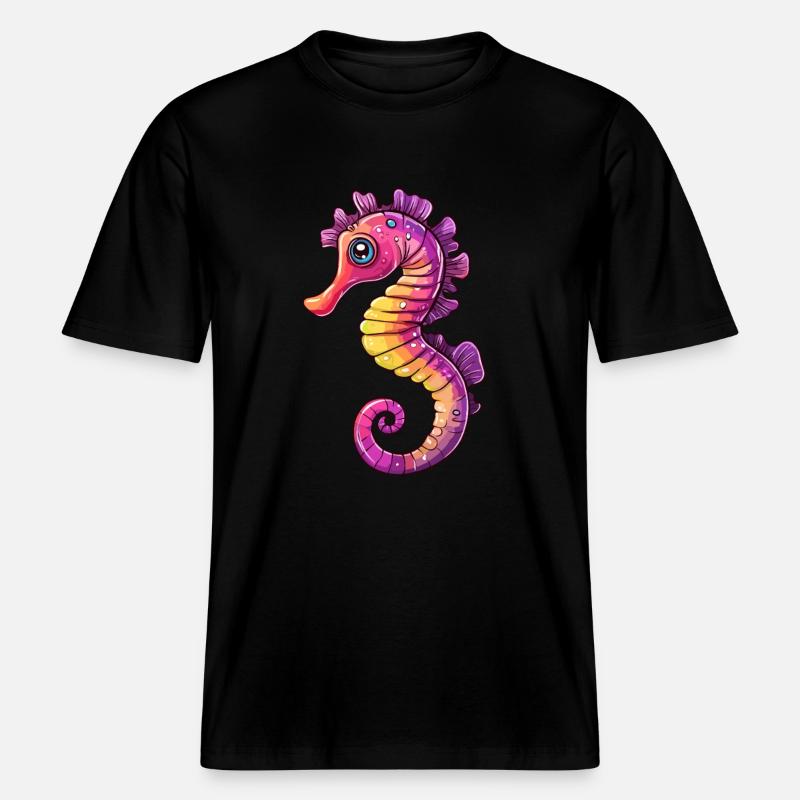 Buntes Seepferdchen Comic -  RELAXED FIT Unisex Organic T-Shirt - Schwarz