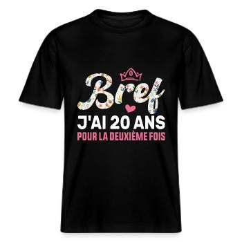 40 Ans Anniversaire Femme J'ai 20 Ans Fois Deux -  T-shirt unisexe RELAXED FIT en coton bio - noir - Devant - Alina (178cm) & Michal (187cm)