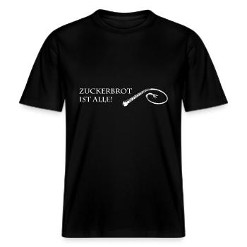 ! -  RELAXED FIT Unisex Organic T-Shirt - Schwarz - Vorne - Alina (178cm) & Michal (187cm)