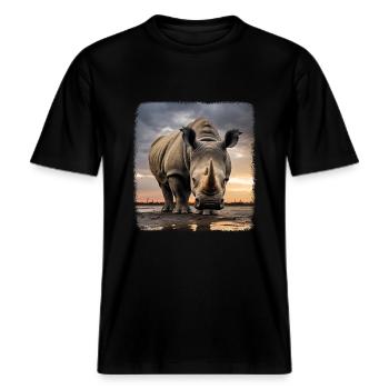 Rhinocéros réalistes Rhinocéros -  T-shirt unisexe RELAXED FIT en coton bio - noir - Devant - Alina (178cm) & Michal (187cm)