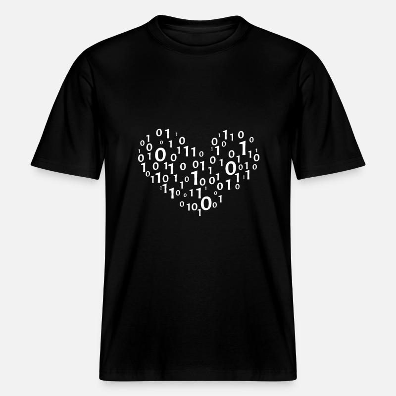 Heart binary coding -  RELAXED FIT Unisex Organic T-Shirt - black