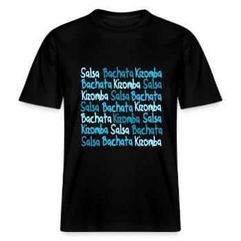 Salsa Bachata Kizomba chemise bleue - Mambo de New York -  T-shirt unisexe RELAXED FIT en coton bio - noir - Devant - Alina (178cm) & Michal (187cm)