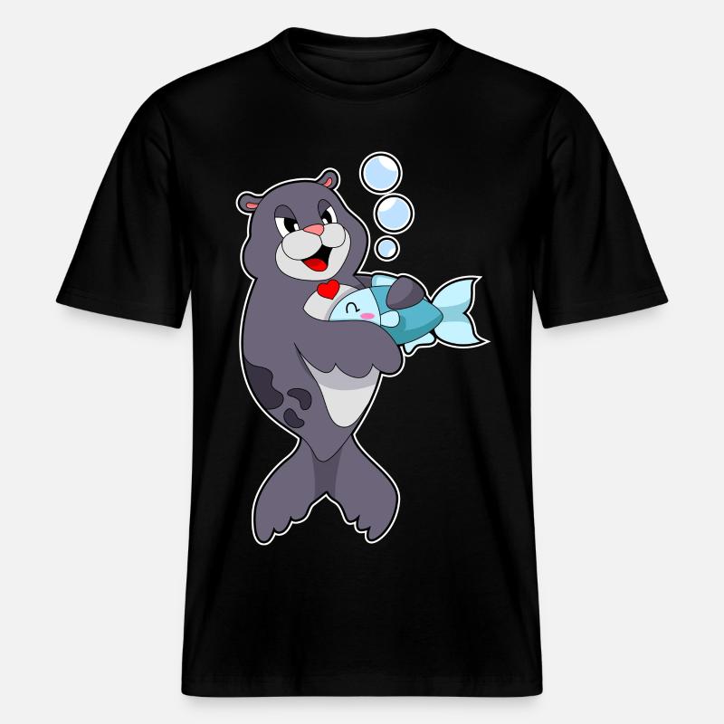 Poisson phoque -  T-shirt unisexe RELAXED FIT en coton bio - noir