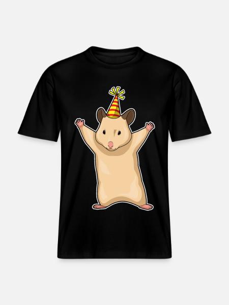 Hamster Birthday Party Hat - RELAXED FIT Unisex Organic T-Shirt - black