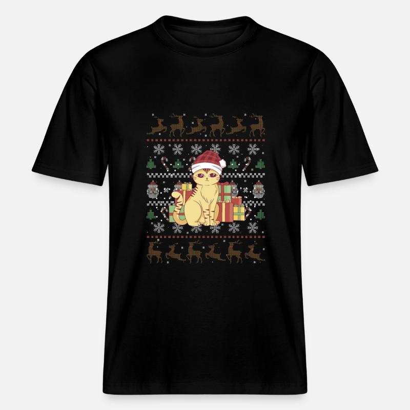 Mignon chat de Noël -  T-shirt unisexe RELAXED FIT en coton bio - noir
