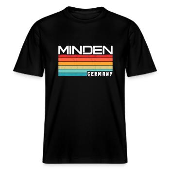Minden Mindenerin Mindener Stadt Minden -  RELAXED FIT Unisex Organic T-Shirt - Schwarz - Vorne - Alina (178cm) & Michal (187cm)