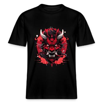 Japonais Hannya démon samouraï guerrier Oni masque -  T-shirt unisexe RELAXED FIT en coton bio - noir - Devant - Alina (178cm) & Michal (187cm)