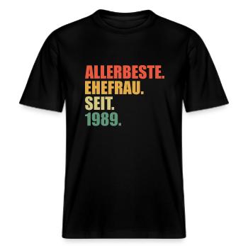 Meilleure épouse depuis 1989 35e anniversaire de mariage -  T-shirt unisexe RELAXED FIT en coton bio - noir - Devant - Alina (178cm) & Michal (187cm)