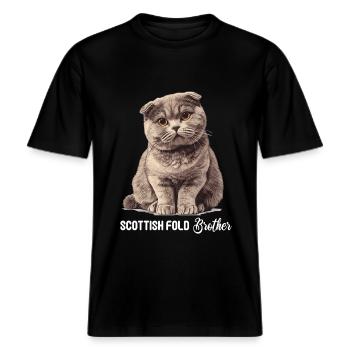 Scottish Fold Kätzchen Scottish Fold Katze -  RELAXED FIT Unisex Organic T-Shirt - Schwarz - Vorne - Alina (178cm) & Michal (187cm)