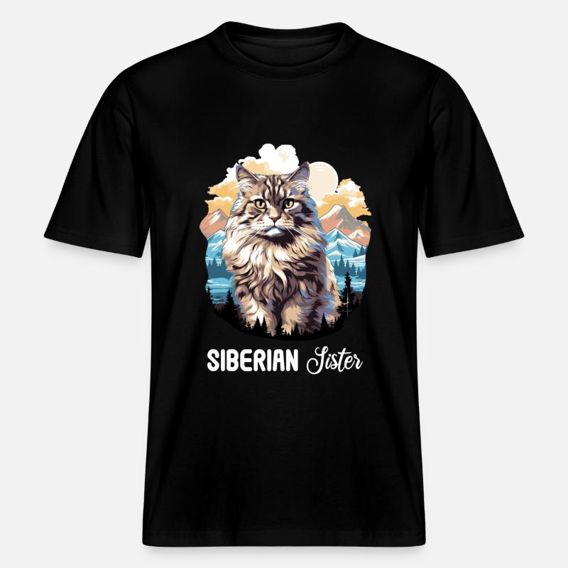 Chat Sibérien Sibirische Katze - T-shirt unisexe RELAXED FIT en coton bio - noir