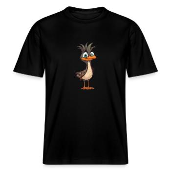 Roadrunner Cartoon Kawaii Aquarell Illustration -  RELAXED FIT Unisex Organic T-Shirt - Schwarz - Vorne - Alina (178cm) & Michal (187cm)