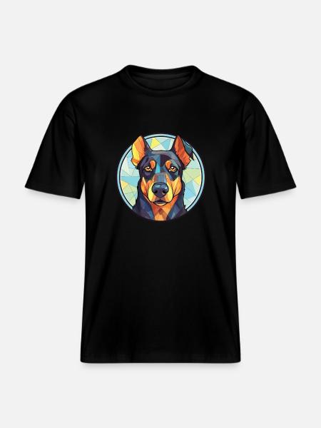 Beauceron Dog Breed Watercolor Glass Illustration -  RELAXED FIT Unisex Organic T-Shirt - black