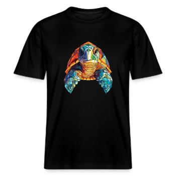 Meeresschildkröte bunte Aquarell-Tier-Illustration -  RELAXED FIT Unisex Organic T-Shirt - Schwarz - Vorne - Alina (178cm) & Michal (187cm)
