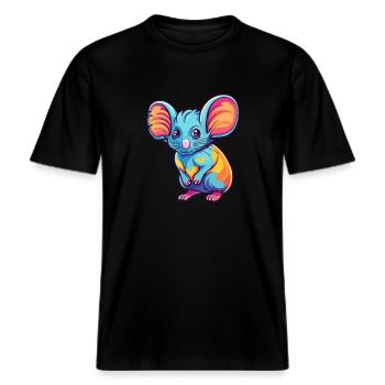 Elephant Shrew Colorful Watercolor Cartoon Kawaii -  RELAXED FIT Unisex Organic T-Shirt - black - Front - Alina (178cm) & Michal (187cm)
